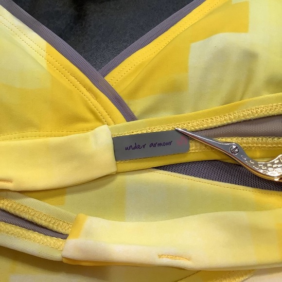 Under Armour Yellow Pixel Ombré Athlettic Tankini Swimsuit Top Halter Tie Dye - Picture 13 of 14